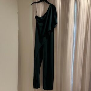 Adrianna Papell One-Shoulder Dark Green Jumpsuit